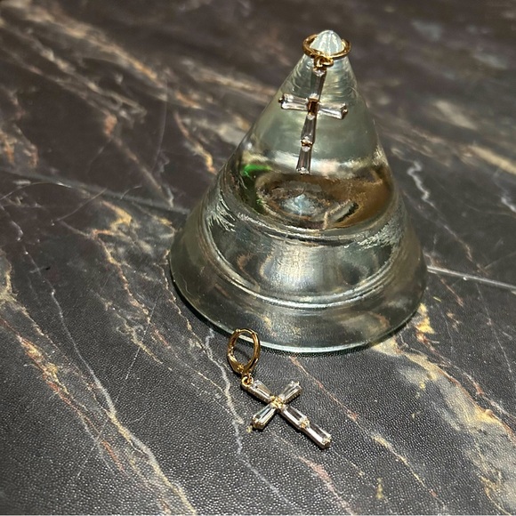 Gold Tone & Crystal Cross Earrings - Picture 4 of 5